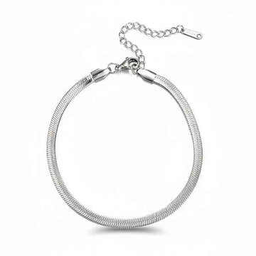 Silver Herringbone Anklet and Bracelet – Dainty Flat Snake Chain Set