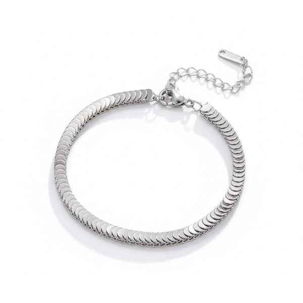 Bold Silver Herringbone Snake Chain Bracelet | Flat Metallic Jewelry
