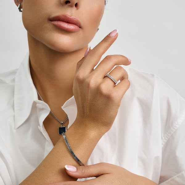 Bold Silver Herringbone Snake Chain Bracelet | Flat Metallic Jewelry