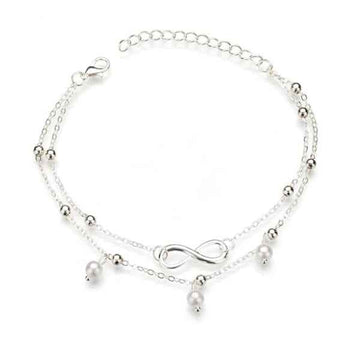Silver Infinity Anklet - Shimmering Layered Pearl Charm Foot Jewelry