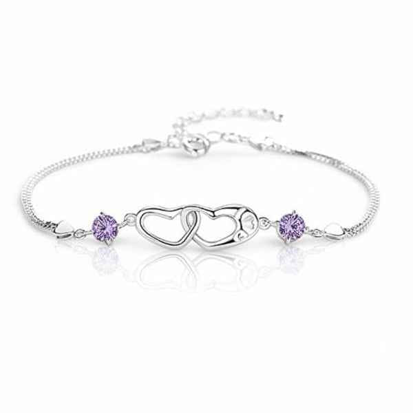 Stunning Silver Interlocking Heart Bracelet | Chic Purple Jewelry