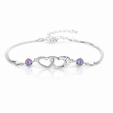 Stunning Silver Interlocking Heart Bracelet | Chic Purple Jewelry