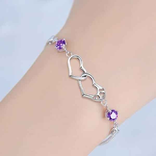 Stunning Silver Interlocking Heart Bracelet | Chic Purple Jewelry