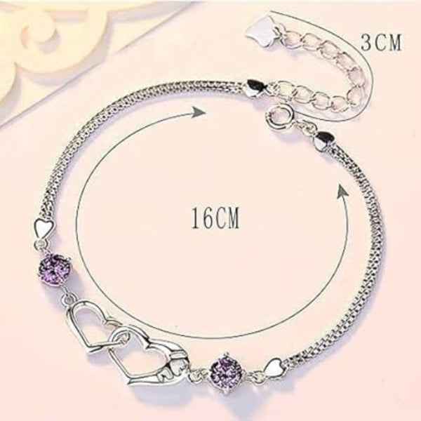 Stunning Silver Interlocking Heart Bracelet | Chic Purple Jewelry