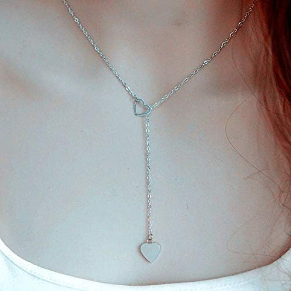 Silver Lariat Heart Pendant Necklace | Chic Y-Shaped Love Design - LA Miraya