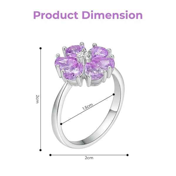 Silver Lavender Ring - Shimmering Petal Crystal Floral Statement Ring