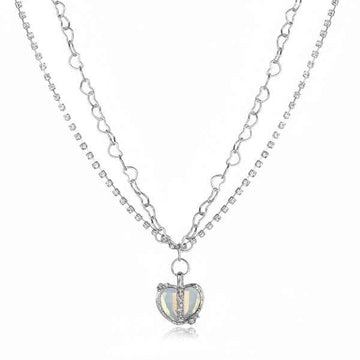Chic Silver Layered Heart Necklace | Shimmering Rhinestone Jewelry