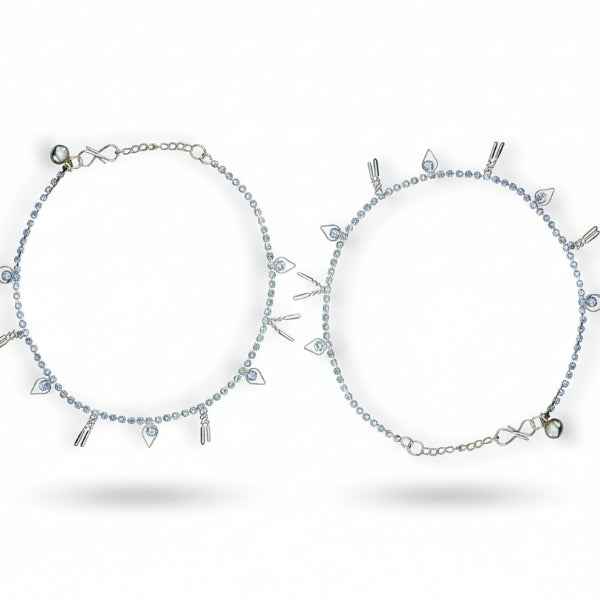 Sparkling Silver Leaf Crystal Anklet Set - Dainty Boho Foot Jewelry