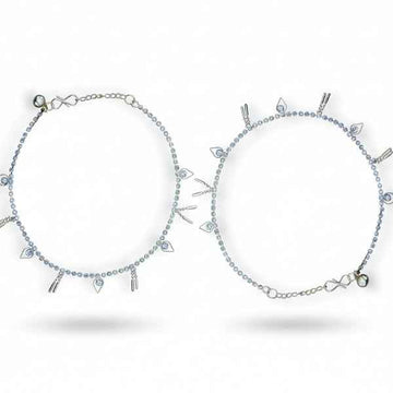 Sparkling Silver Leaf Crystal Anklet Set - Dainty Boho Foot Jewelry
