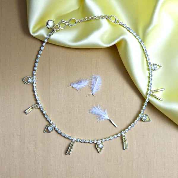 Sparkling Silver Leaf Crystal Anklet Set - Dainty Boho Foot Jewelry
