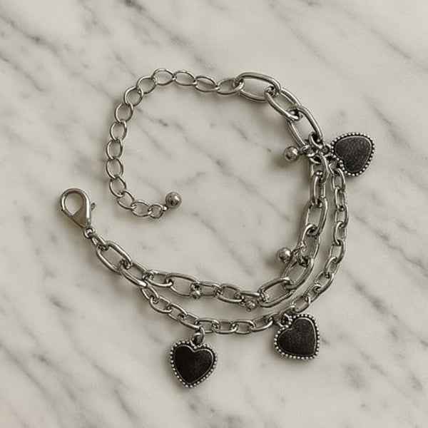 Stunning Silver Multi-Chain Heart Bracelet | Chic Textured Charm Jewelry