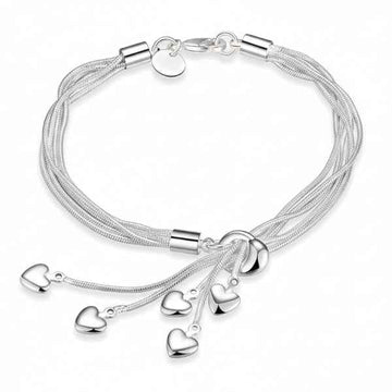 Stunning Silver Multi-Strand Heart Bracelet | Chic Dangle Jewelry