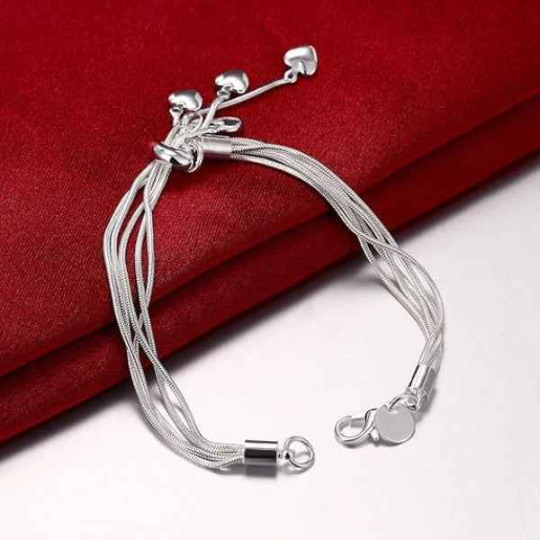 Stunning Silver Multi-Strand Heart Bracelet | Chic Dangle Jewelry