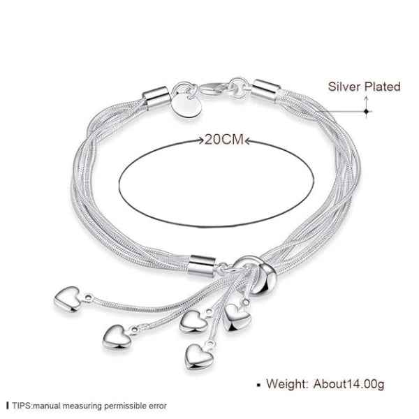 Stunning Silver Multi-Strand Heart Bracelet | Chic Dangle Jewelry