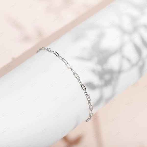 Silver Paperclip Anklet - Sparkling Crystal Charm Link Foot Jewelry