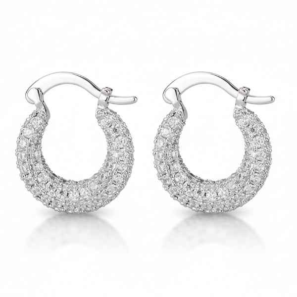 Silver Pave Huggies | Dainty Small Crystal Hoop Sparkle Post Jewelry