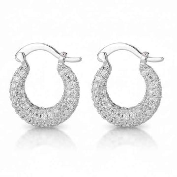 Silver Pave Huggies | Dainty Small Crystal Hoop Sparkle Post Jewelry