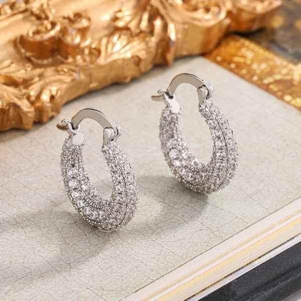 Silver Pave Huggies | Dainty Small Crystal Hoop Sparkle Post Jewelry