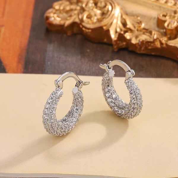 Silver Pave Huggies | Dainty Small Crystal Hoop Sparkle Post Jewelry