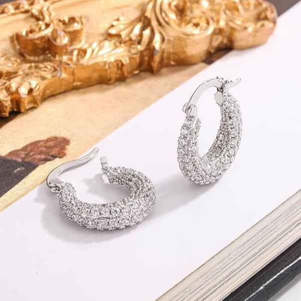 Silver Pave Huggies | Dainty Small Crystal Hoop Sparkle Post Jewelry