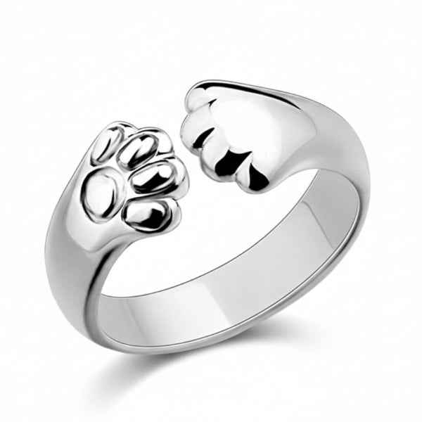 Silver Paw Ring - Shimmering Pet Jewelry Adjustable Animal Lover Ring