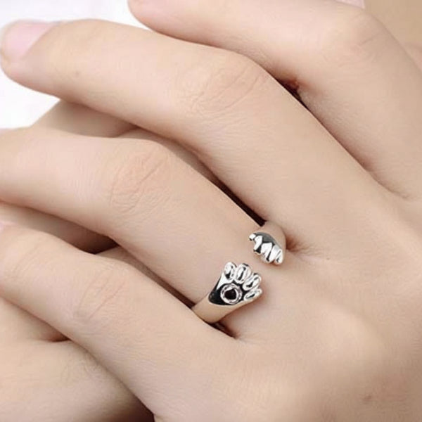 Silver Paw Ring - Shimmering Pet Jewelry Adjustable Animal Lover Ring