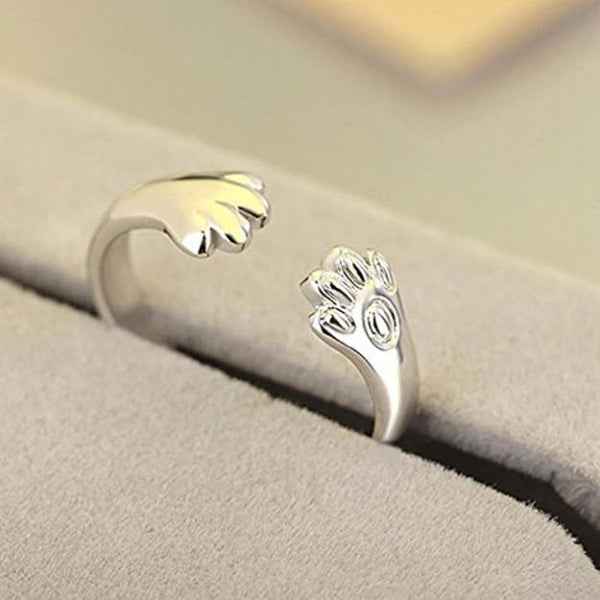 Silver Paw Ring - Shimmering Pet Jewelry Adjustable Animal Lover Ring