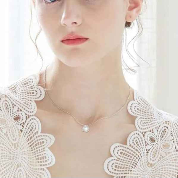 Silver Pearl Intertwined Circle Necklace | Dainty Crystal Accents