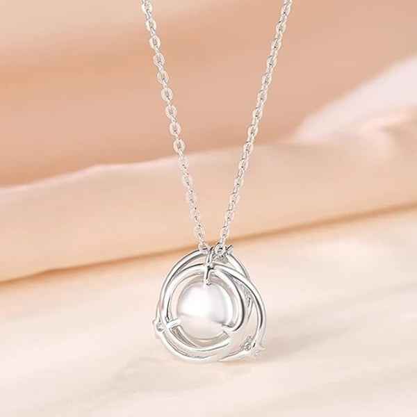 Silver Pearl Intertwined Circle Necklace | Dainty Crystal Accents