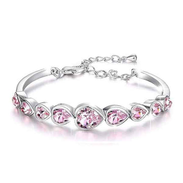 Stunning Silver Pink Heart Bracelet | Chic Crystal Charm Jewelry