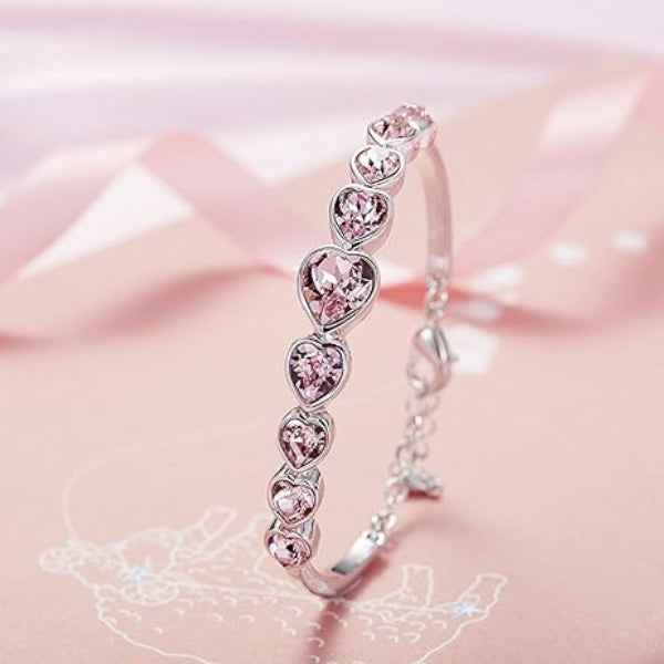 Stunning Silver Pink Heart Bracelet | Chic Crystal Charm Jewelry