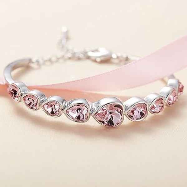 Stunning Silver Pink Heart Bracelet | Chic Crystal Charm Jewelry