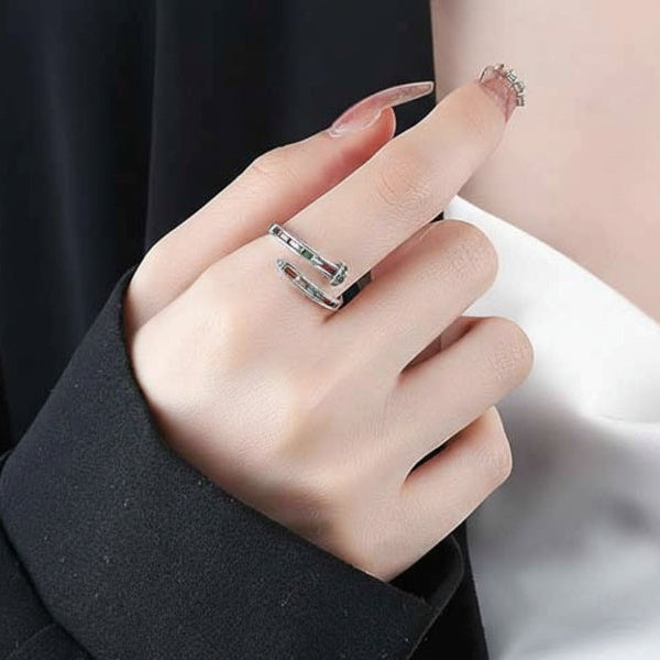 Silver Rainbow Ring - Shimmering Colorful Crystal Adjustable Nail Ring