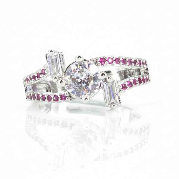 Silver Ruby Zirconia Ring - Shimmering Crystal Adjustable Band Ring