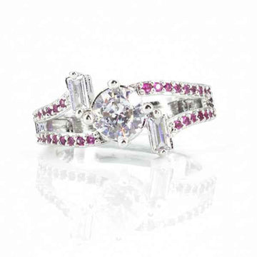 Silver Ruby Zirconia Ring - Shimmering Crystal Adjustable Band Ring
