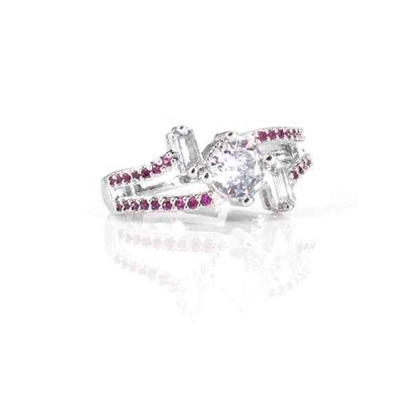 Silver Ruby Zirconia Ring - Shimmering Crystal Adjustable Band Ring