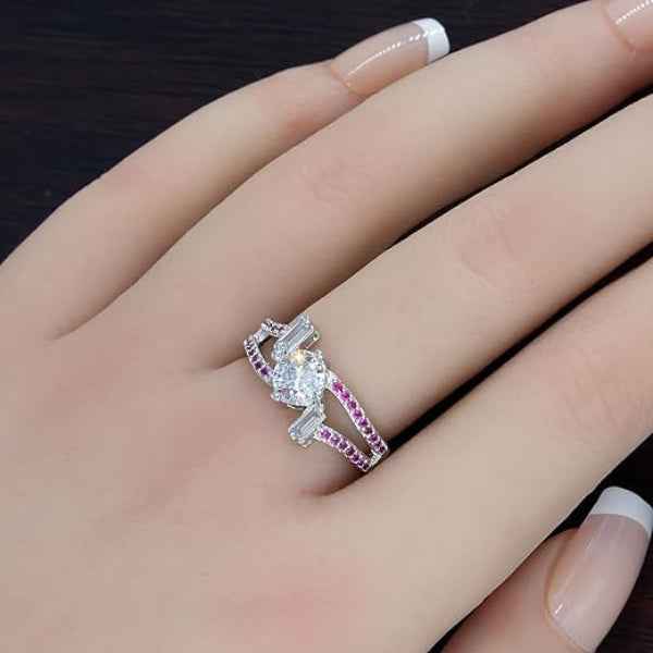 Silver Ruby Zirconia Ring - Shimmering Crystal Adjustable Band Ring