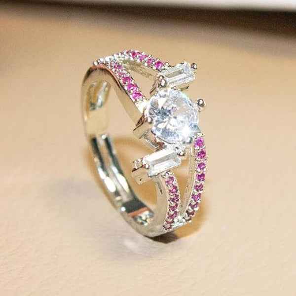 Silver Ruby Zirconia Ring - Shimmering Crystal Adjustable Band Ring