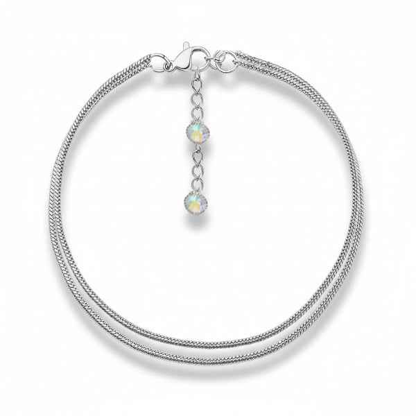 Silver Snake Anklet - Shimmering Double Strand Foot Jewelry