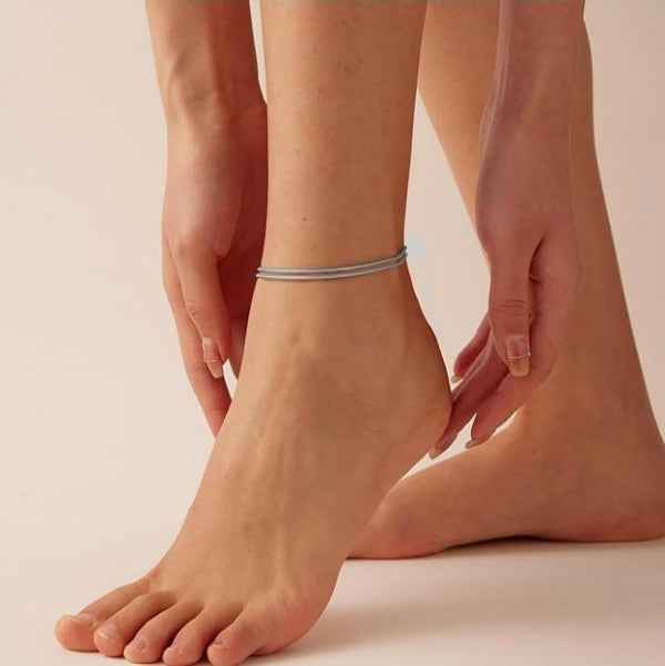 Silver Snake Anklet - Shimmering Double Strand Foot Jewelry