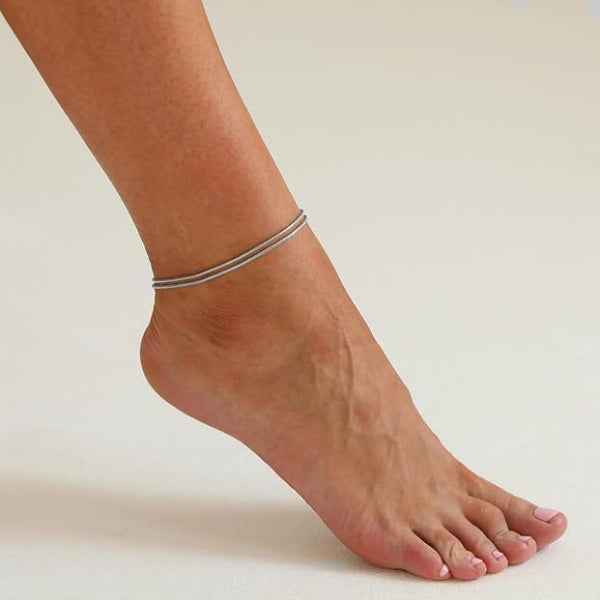 Silver Snake Anklet - Shimmering Double Strand Foot Jewelry
