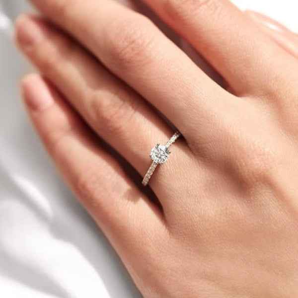Silver Solitaire Ring: Round Cut Stone Classic Engagement Band
