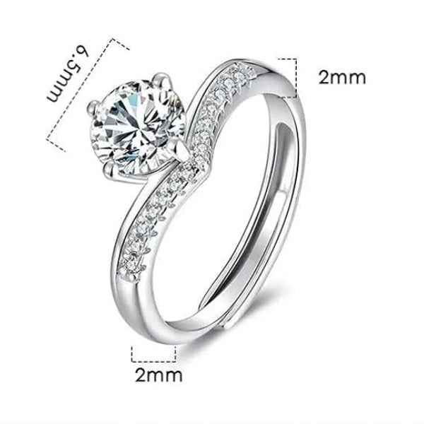 Bold Silver Solitaire Ring - Sparkling Zircon V-Shape Band Finger Ring