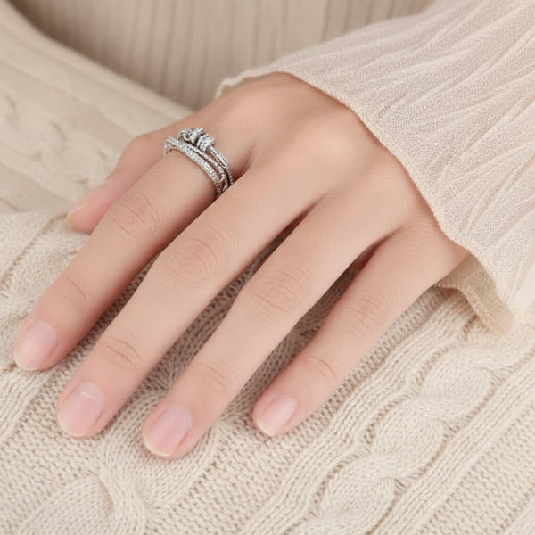 Silver Spinner Ring: Fidget Beaded Band Adjustable Anxiety Jewelry