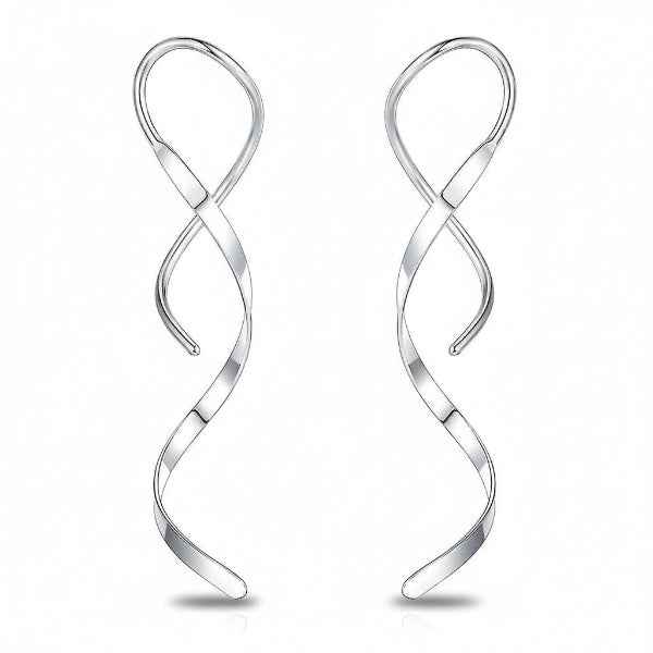 Silver Spiral Drop Dangle Earrings | Elegant Long Statement