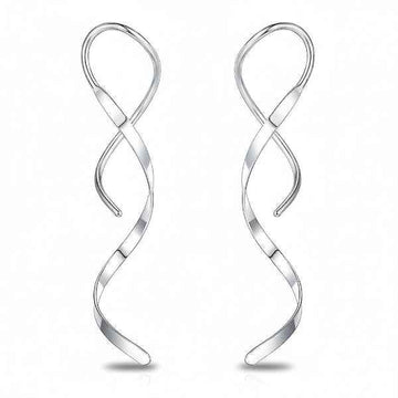 Silver Spiral Drop Dangle Earrings | Elegant Long Statement