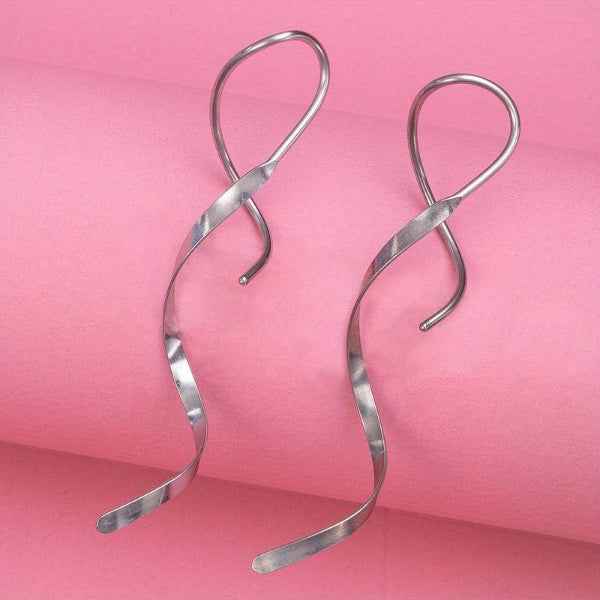 Silver Spiral Drop Dangle Earrings | Elegant Long Statement