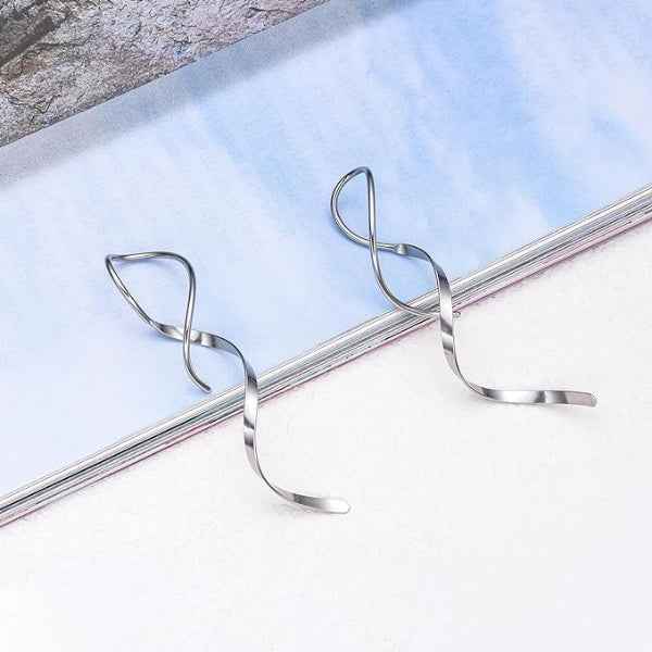 Silver Spiral Drop Dangle Earrings | Elegant Long Statement