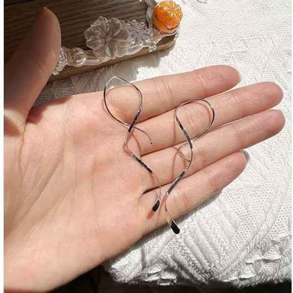 Silver Spiral Drop Dangle Earrings | Elegant Long Statement