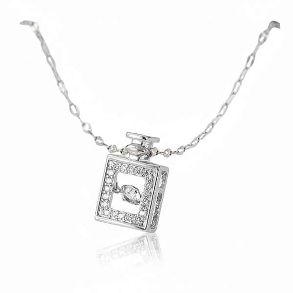 Silver Square Dancing Diamond Necklace | Dainty Floating Halo Jewelry